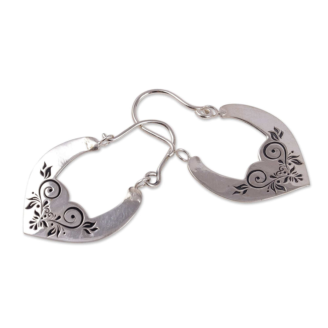 High-Polished Romantic Floral Sterling Silver Hoop Earrings - Beauty at Heart