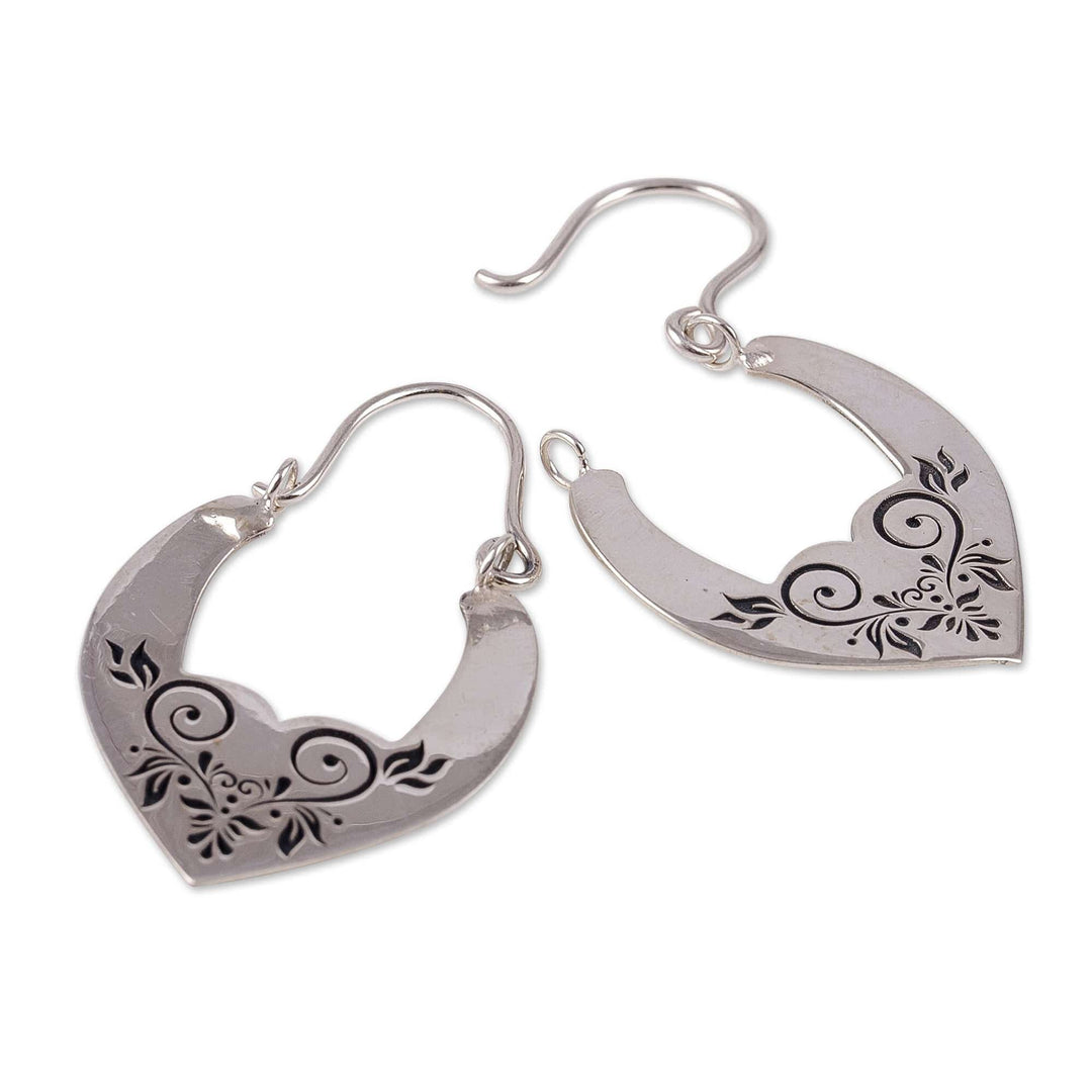 High-Polished Romantic Floral Sterling Silver Hoop Earrings - Beauty at Heart