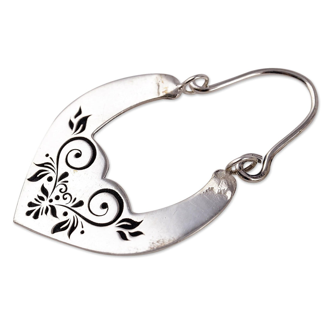 High-Polished Romantic Floral Sterling Silver Hoop Earrings - Beauty at Heart