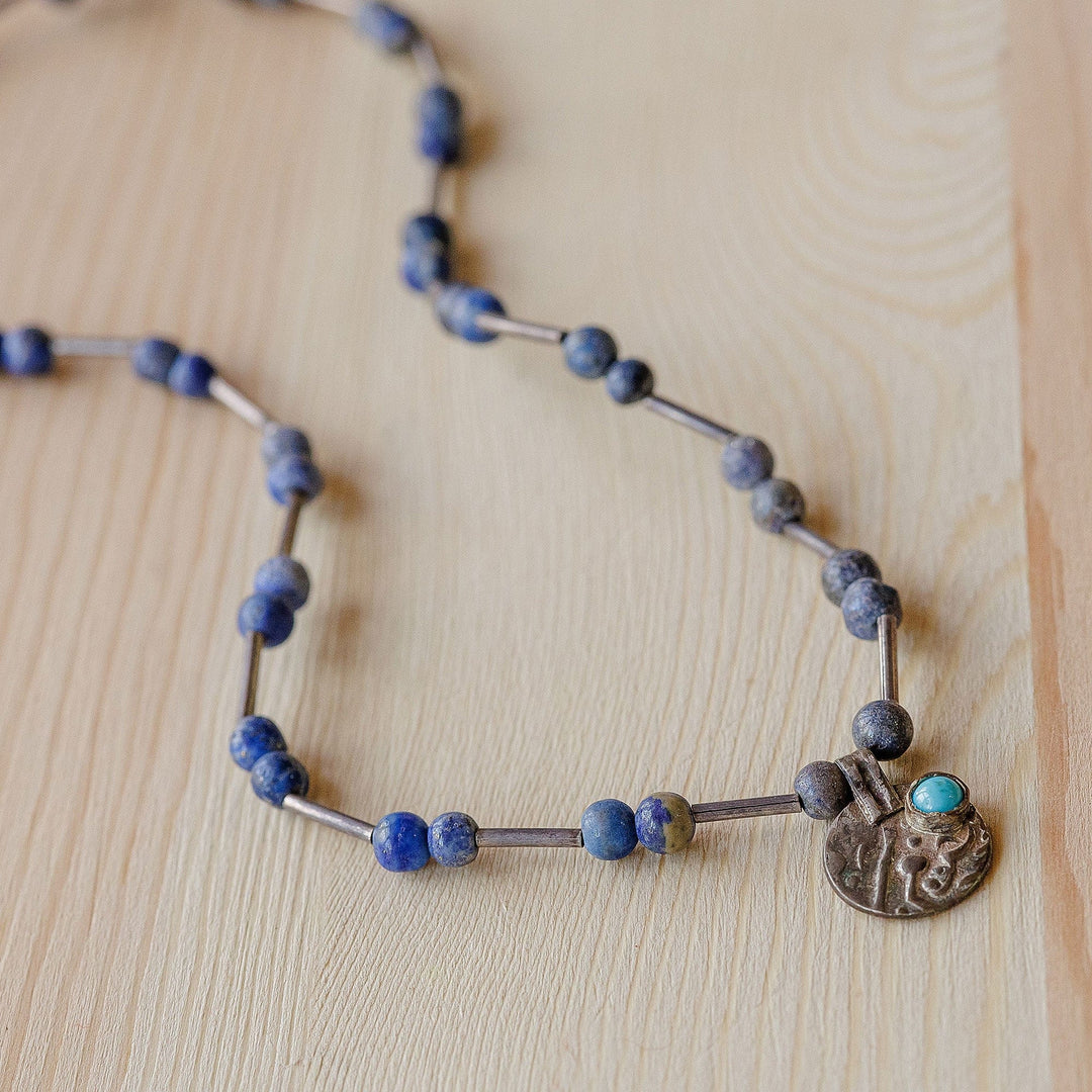 Lapis Lazuli and Recon Turquoise Station Pendant Necklace - Royal Ancestry