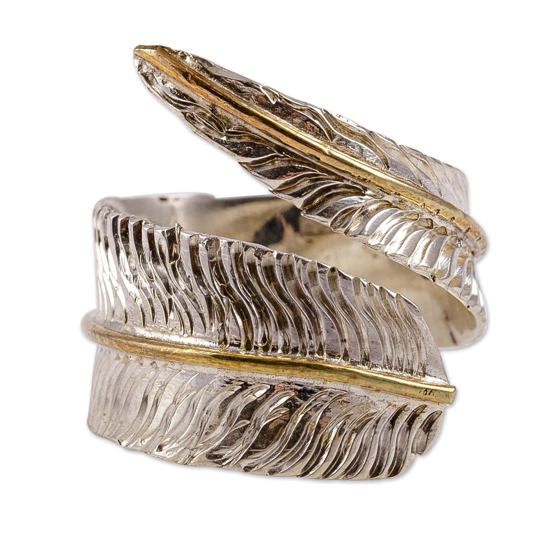 High-Polished Feather-Shaped Sterling Silver Wrap Ring - Feather Victory
