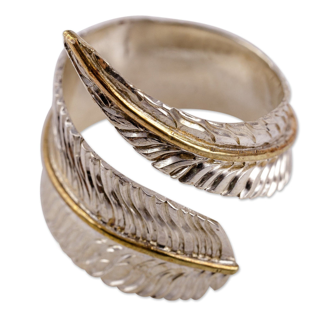 High-Polished Feather-Shaped Sterling Silver Wrap Ring - Feather Victory