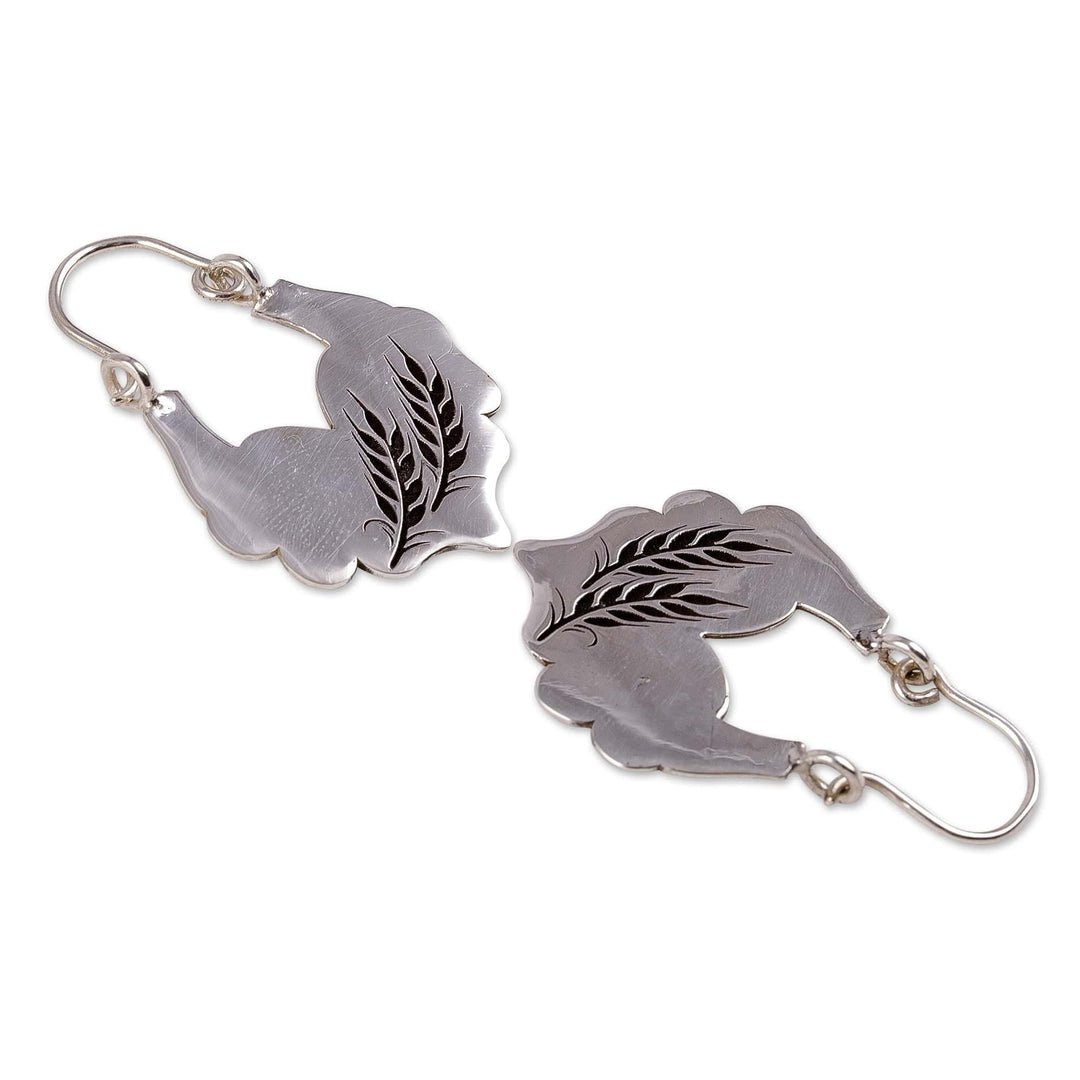 Polished Sterling Silver Hoop Earrings with Wheat Motifs - Memories of Abundance