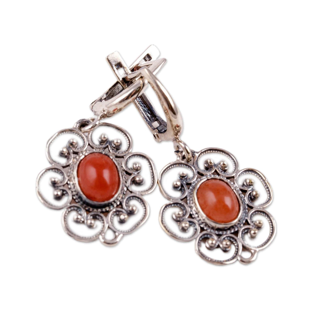 High-Polished Floral Natural Carnelian Dangle Earrings - Fiery Spring