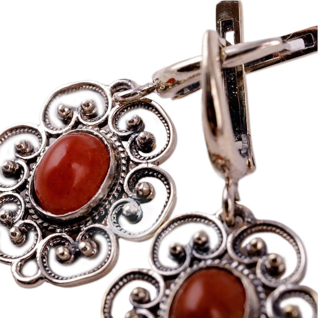 High-Polished Floral Natural Carnelian Dangle Earrings - Fiery Spring