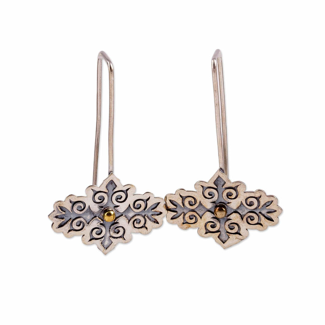 Baroque-Inspired Floral Sterling Silver Drop Earrings - Medal of the Royal