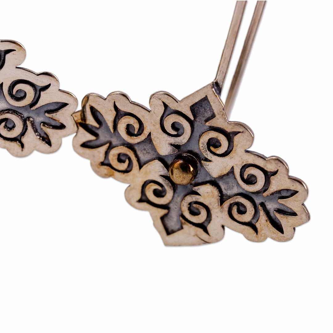 Baroque-Inspired Floral Sterling Silver Drop Earrings - Medal of the Royal