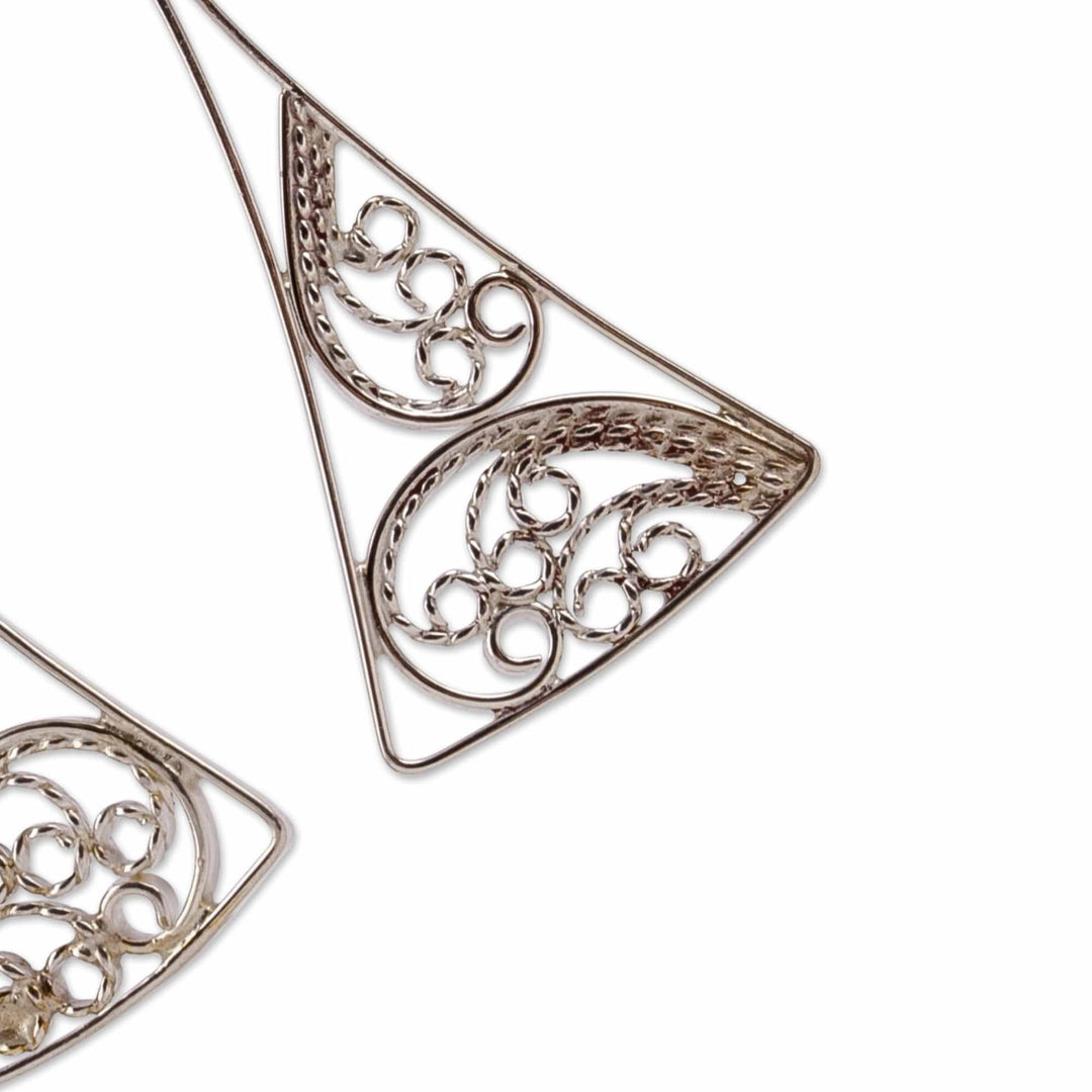Classic Triangular Sterling Silver Filigree Dangle Earrings - Fairy Flutter