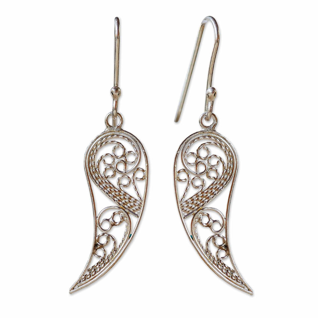 Polished Paisley Sterling Silver Filigree Dangle Earrings - Fairy Elegance