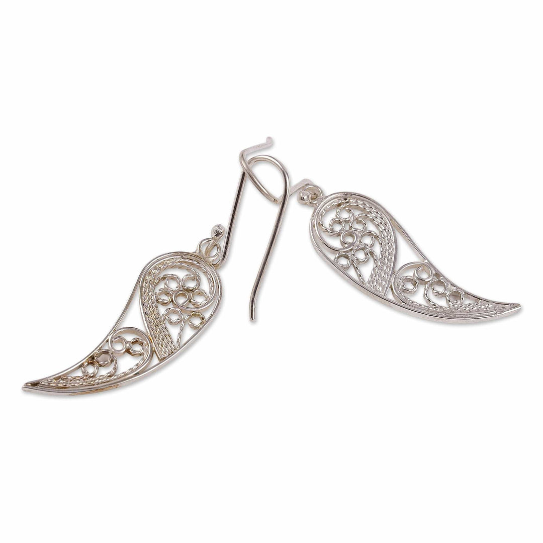 Polished Paisley Sterling Silver Filigree Dangle Earrings - Fairy Elegance