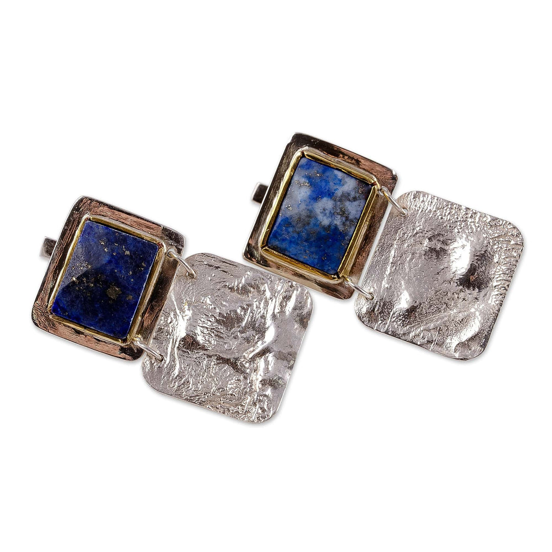 Modern Textured Natural Lapis Lazuli Dangle Earrings - Blue Window