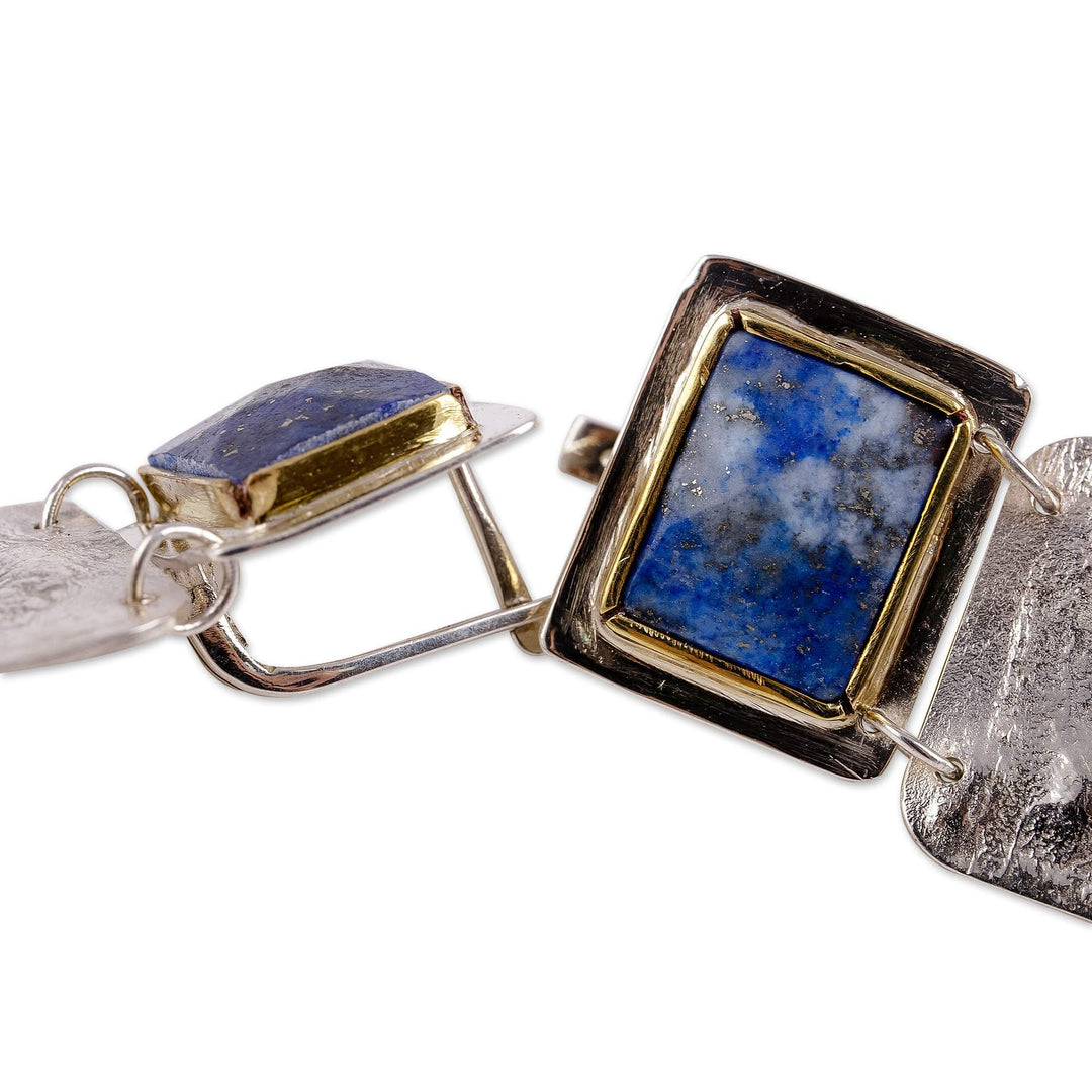 Modern Textured Natural Lapis Lazuli Dangle Earrings - Blue Window