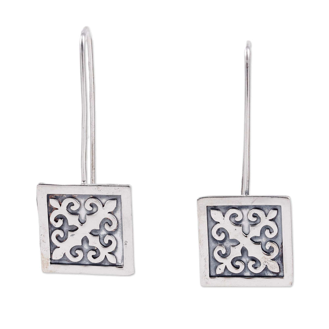 Polished Traditional Square Sterling Silver Drop Earrings - Palatial Fragments