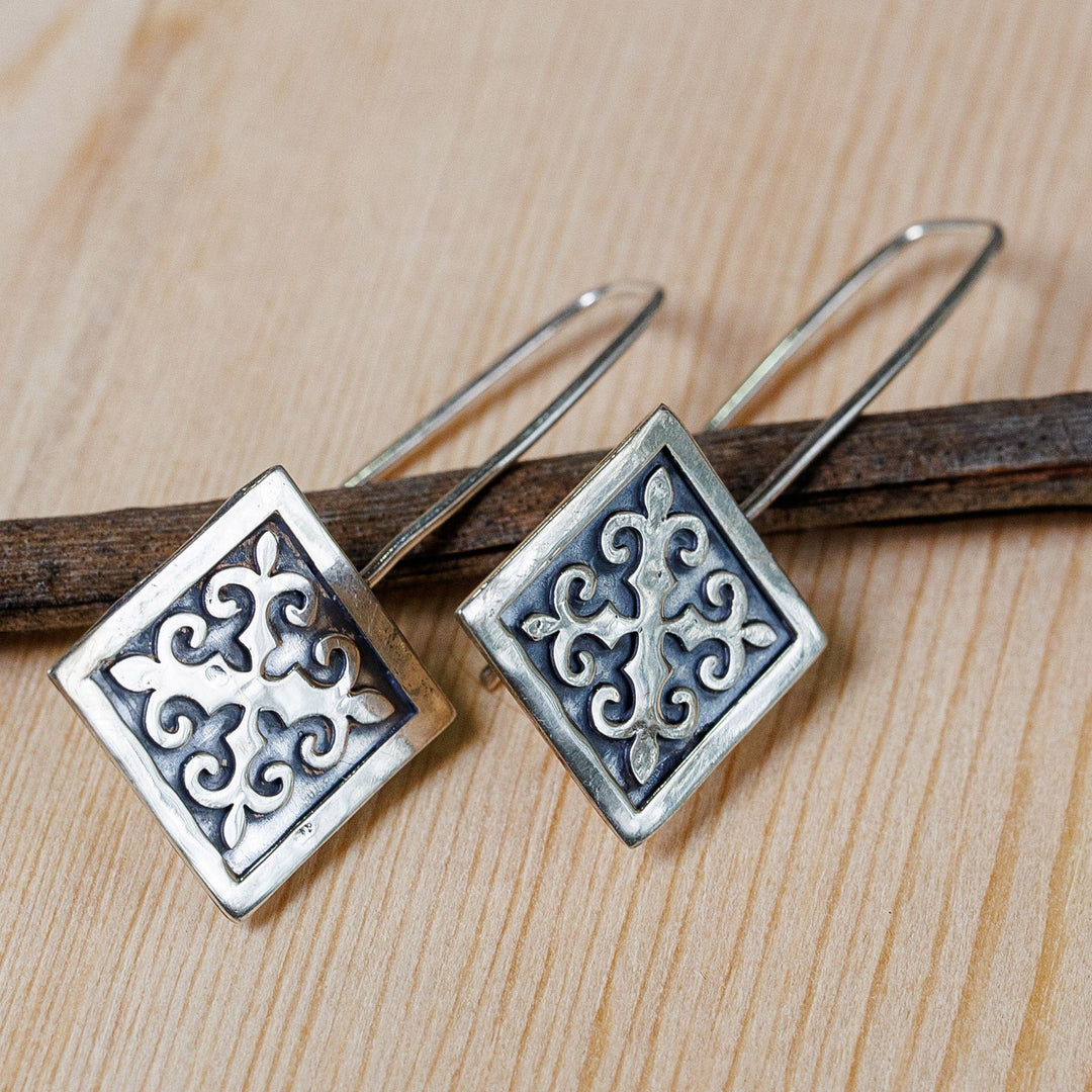 Polished Traditional Square Sterling Silver Drop Earrings - Palatial Fragments