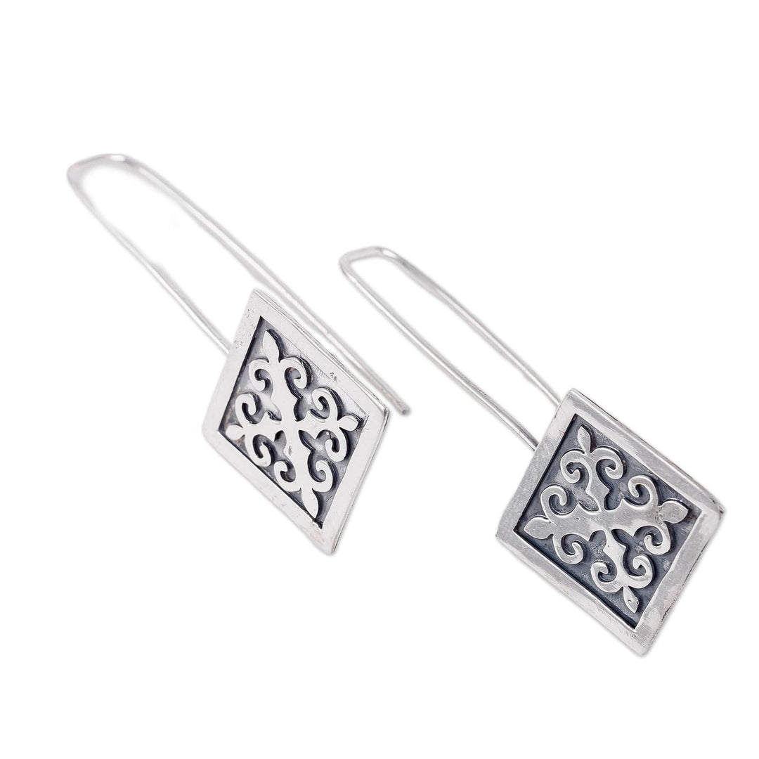 Polished Traditional Square Sterling Silver Drop Earrings - Palatial Fragments