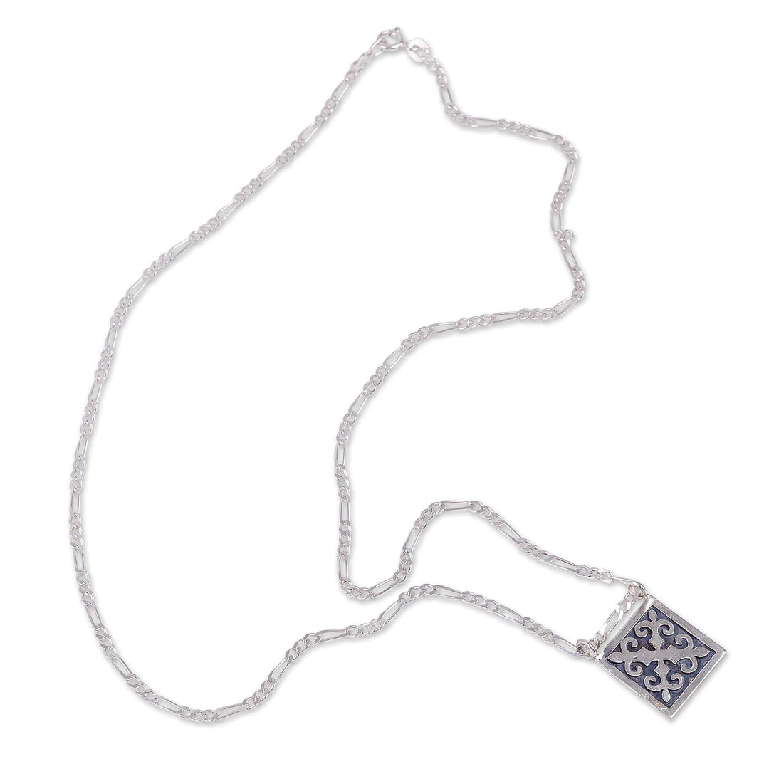 Polished Traditional Square Sterling Silver Pendant Necklace - Palatial Fragments