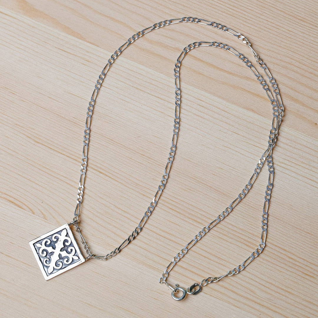 Polished Traditional Square Sterling Silver Pendant Necklace - Palatial Fragments