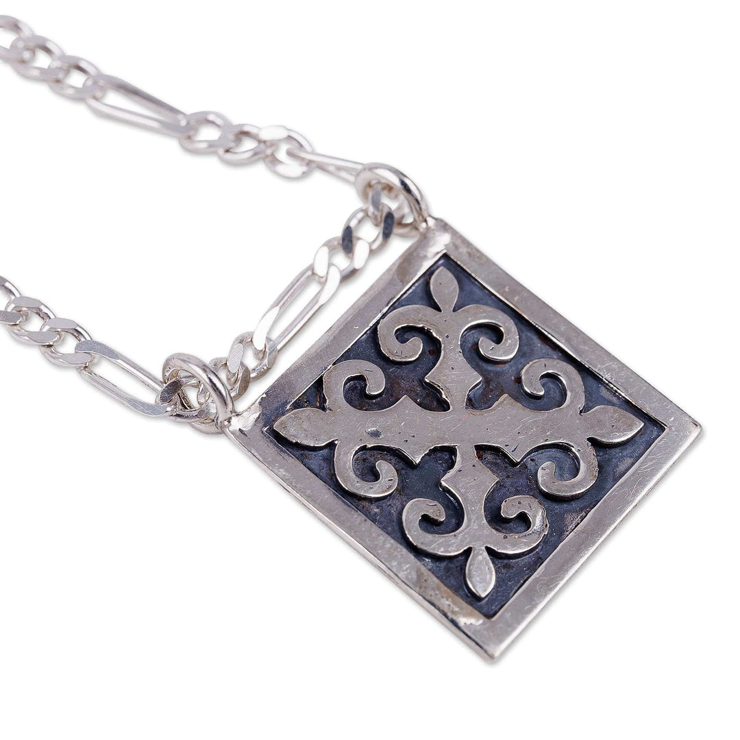 Polished Traditional Square Sterling Silver Pendant Necklace - Palatial Fragments