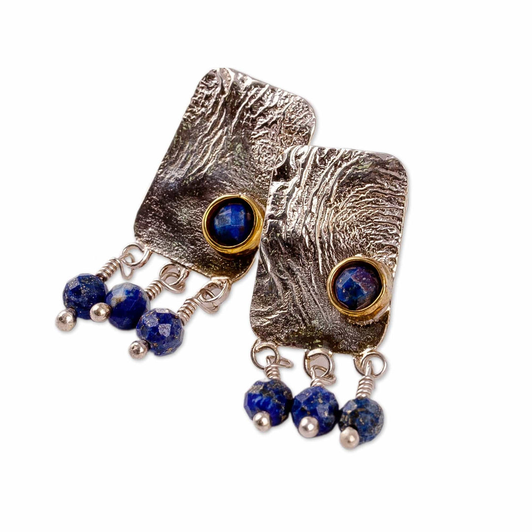 Modern Textured Natural Lapis Lazuli Dangle Earrings - True Elegance