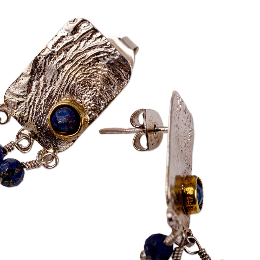 Modern Textured Natural Lapis Lazuli Dangle Earrings - True Elegance