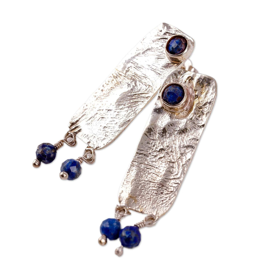 Minimalist Textured Natural Lapis Lazuli Dangle Earrings - True Sophistication