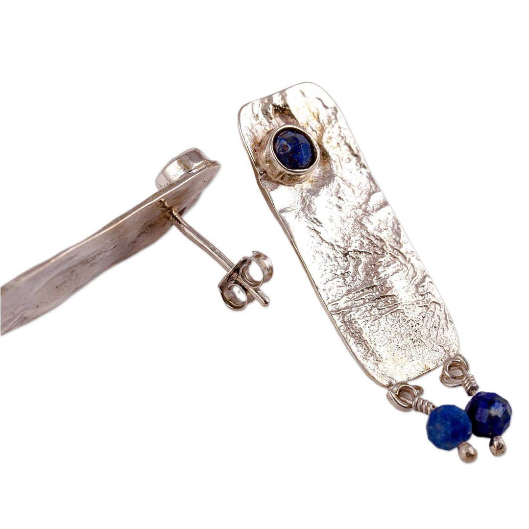 Minimalist Textured Natural Lapis Lazuli Dangle Earrings - True Sophistication