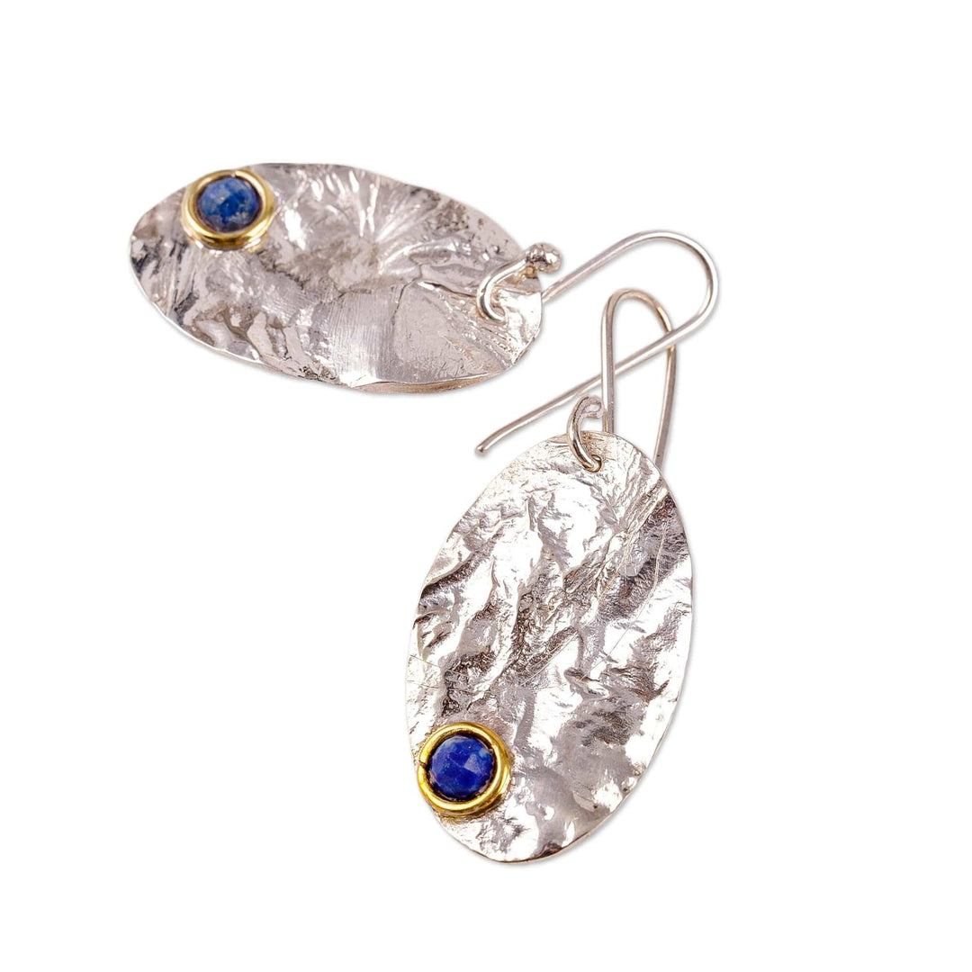 Textured Oval-Shaped Natural Lapis Lazuli Dangle Earrings - Oval Truth