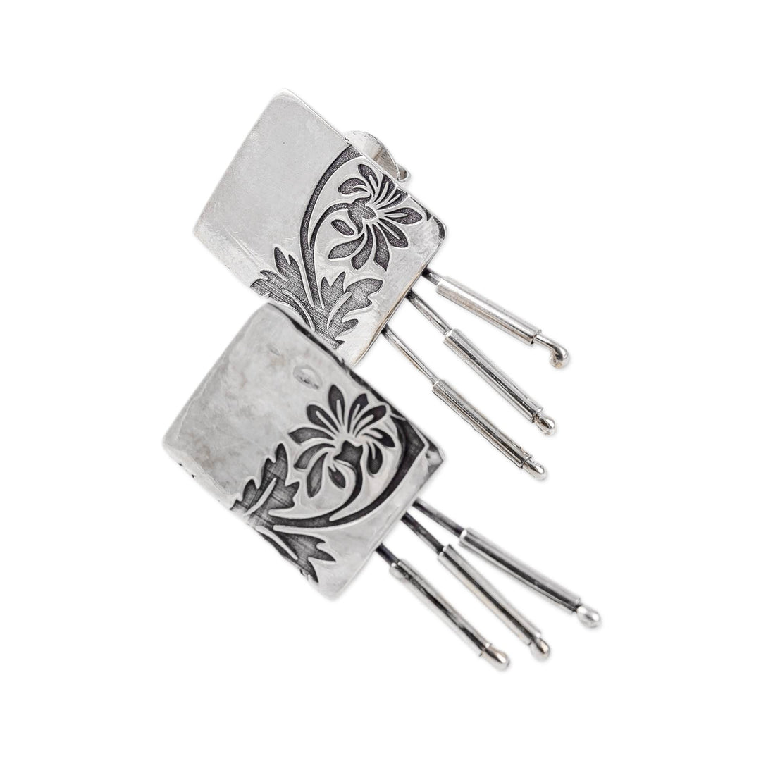 Floral High-Polished Sterling Silver Drop Earrings - Floral Grace