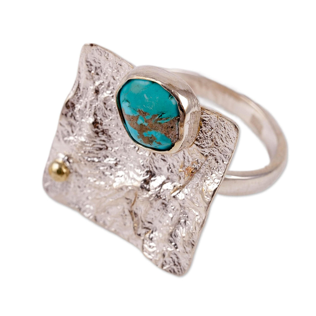 Modern Textured Square Reconstituted Turquoise Cocktail Ring - Dimensions of Hope