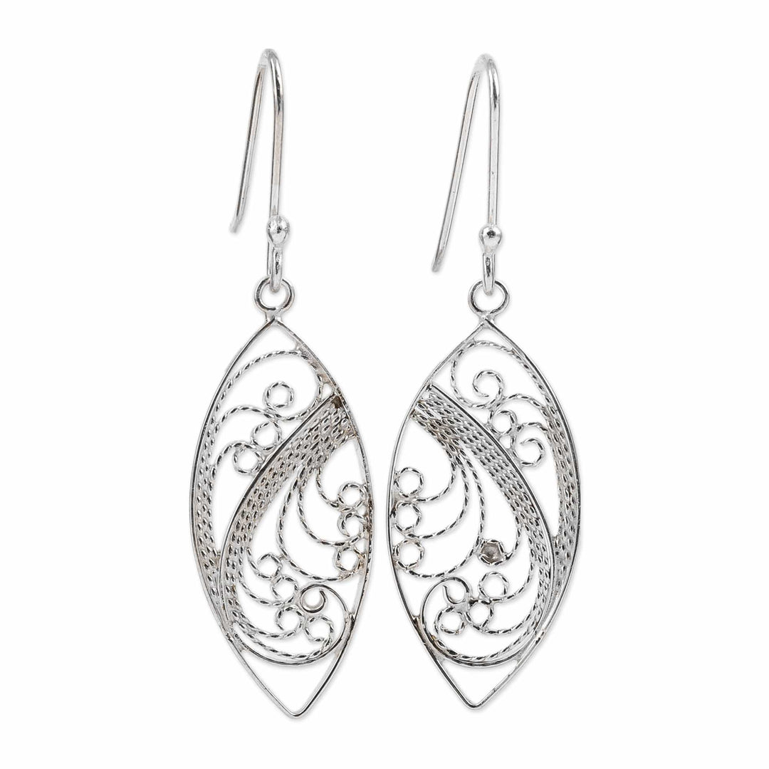 High-Polished Oval Sterling Silver Filigree Dangle Earrings - Fairy Essence