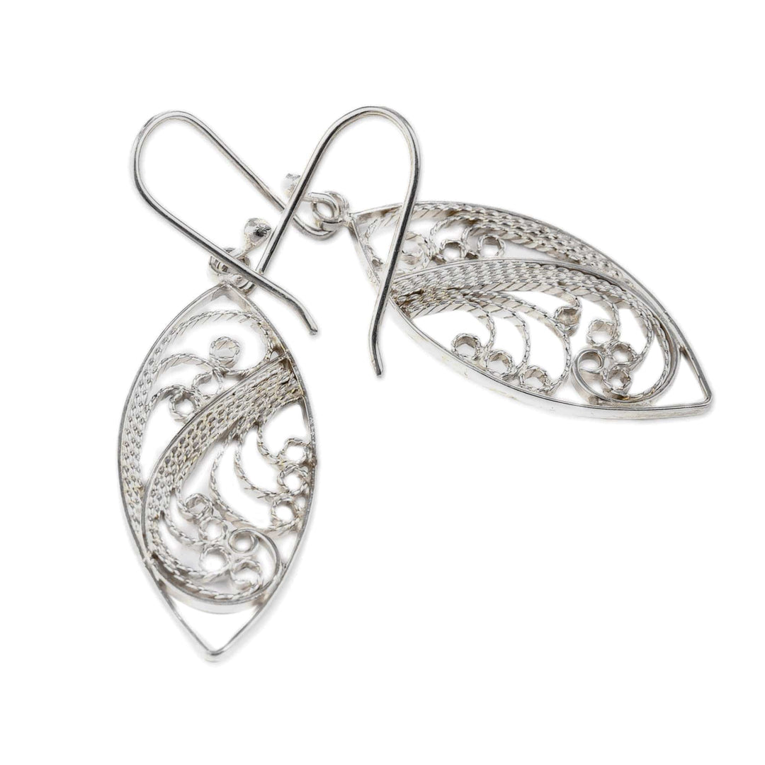 High-Polished Oval Sterling Silver Filigree Dangle Earrings - Fairy Essence