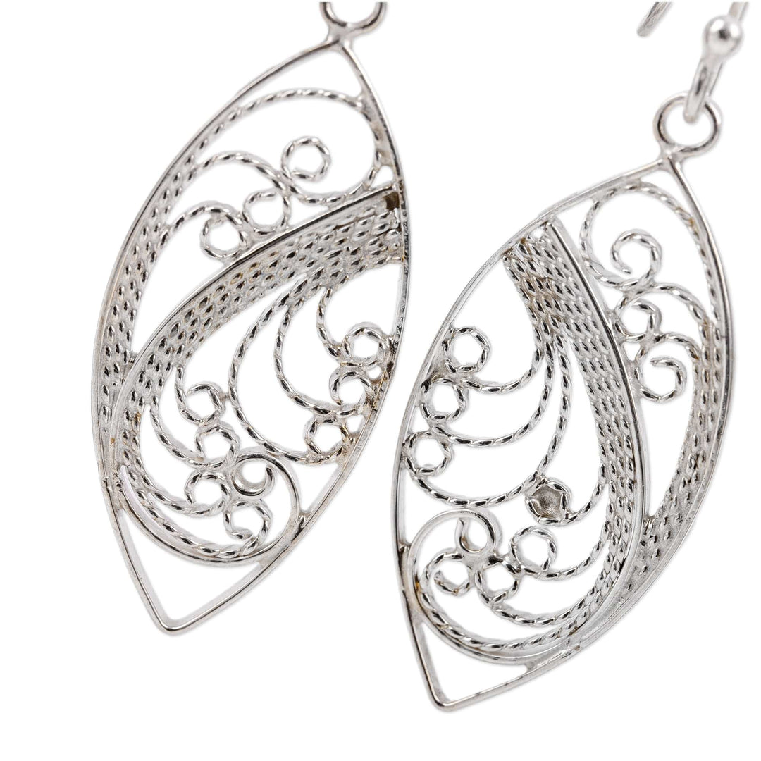 High-Polished Oval Sterling Silver Filigree Dangle Earrings - Fairy Essence