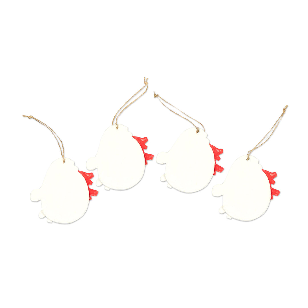 Set of 4 Hand-Painted Wood Snowmen Ornaments from Bali - Christmas Snowmen