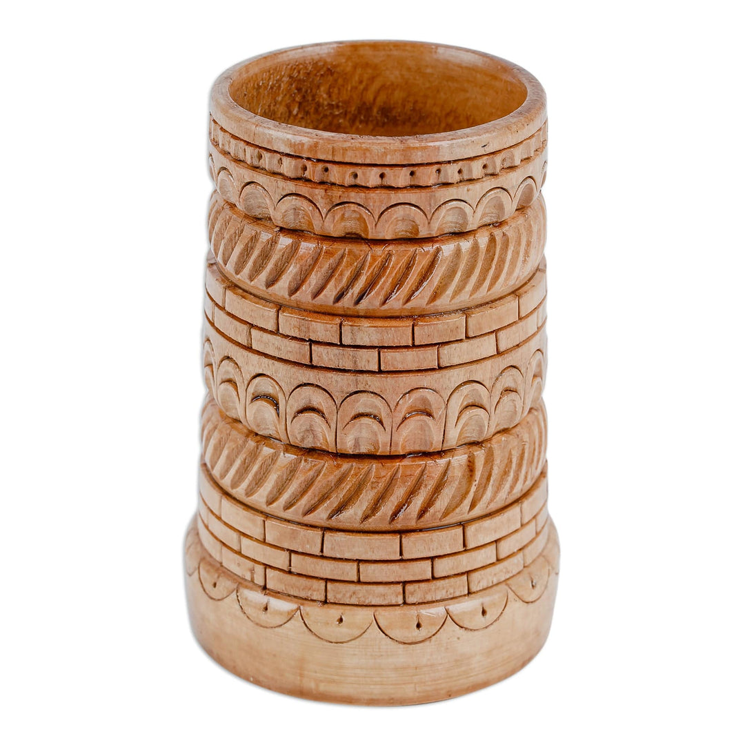 Wood Pencil Holder Hand-Carved in Traditional Uzbek Style - Khorezm