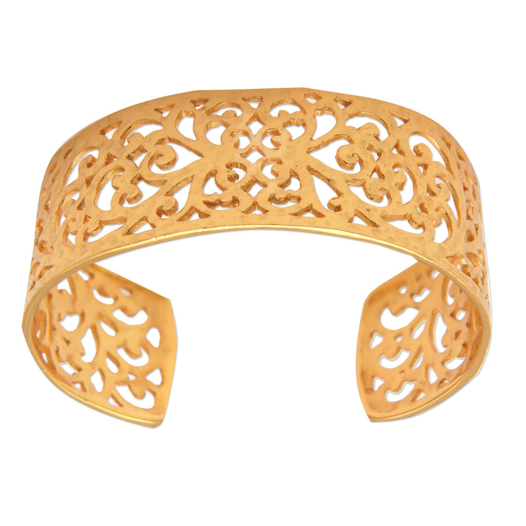 Classic Vine-Themed 22k Gold-Plated Cuff Bracelet from Bali - Enchanting Gianyar