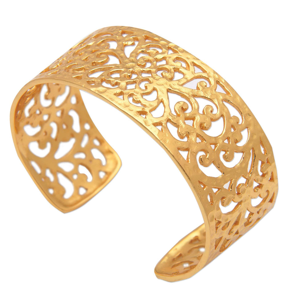 Classic Vine-Themed 22k Gold-Plated Cuff Bracelet from Bali - Enchanting Gianyar