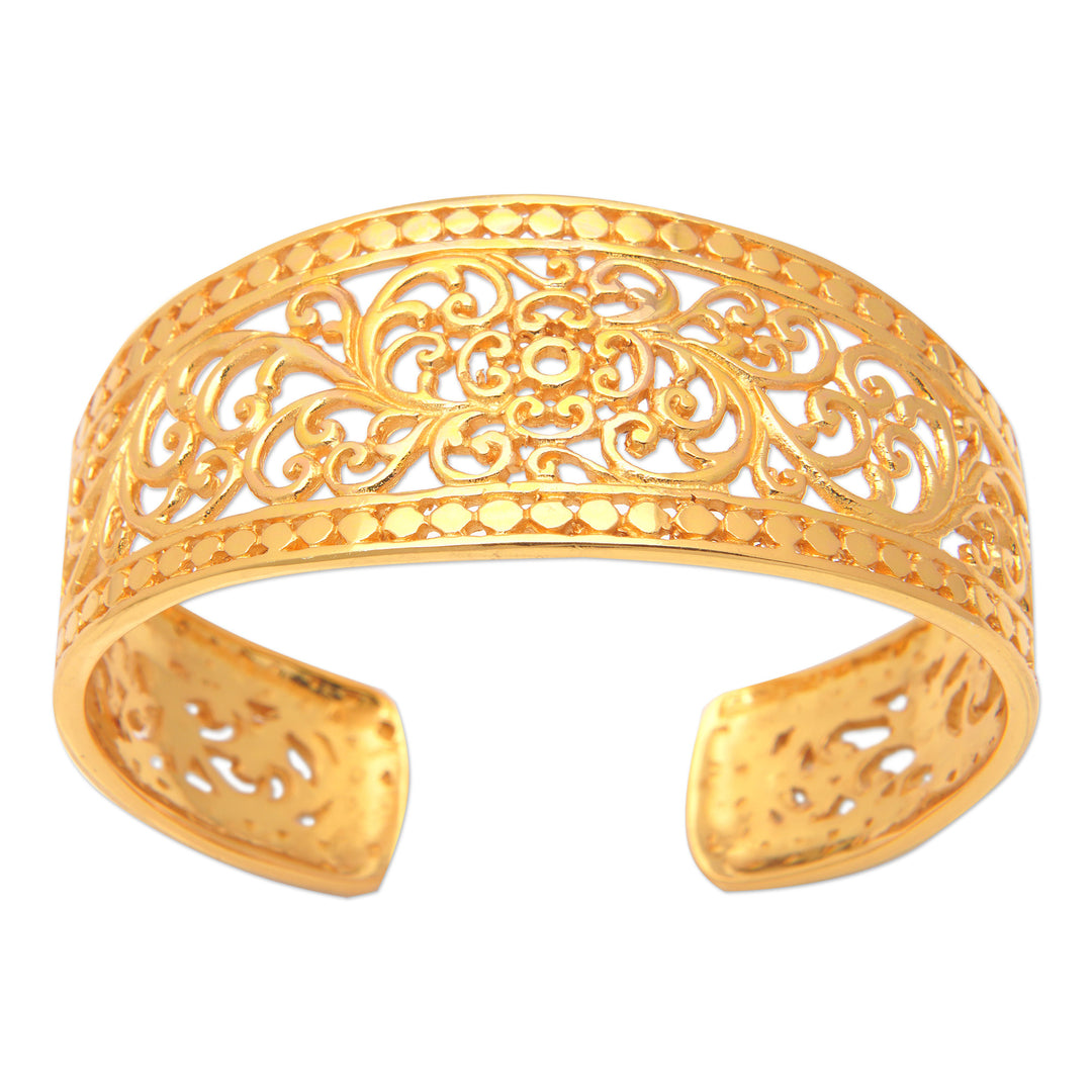 Vine-Themed 22k Gold-Plated Filigree Cuff Bracelet - Pure Grandeur