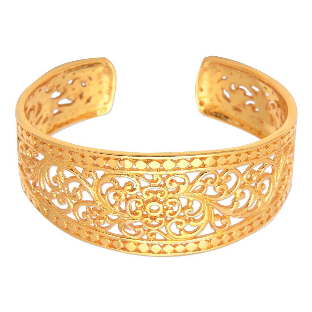 Vine-Themed 22k Gold-Plated Filigree Cuff Bracelet - Pure Grandeur