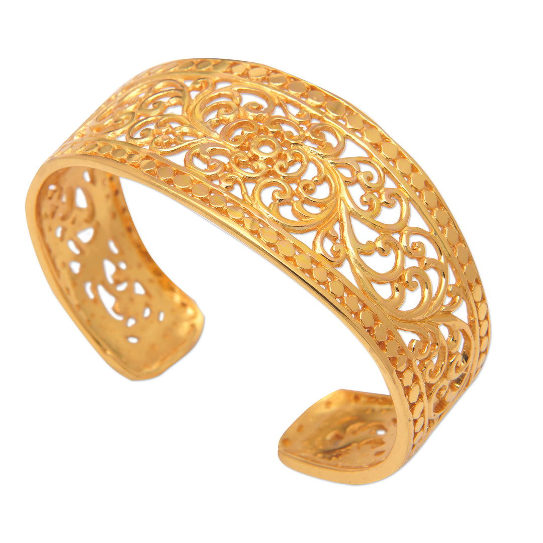 Vine-Themed 22k Gold-Plated Filigree Cuff Bracelet - Pure Grandeur
