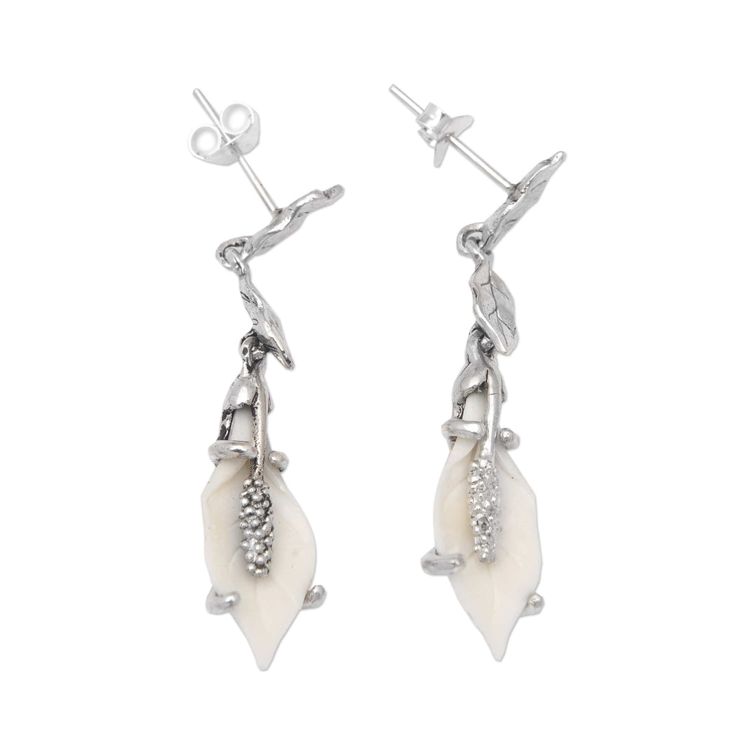 Polished Lily-Themed Sterling Silver Dangle Earrings - Lily of Peace