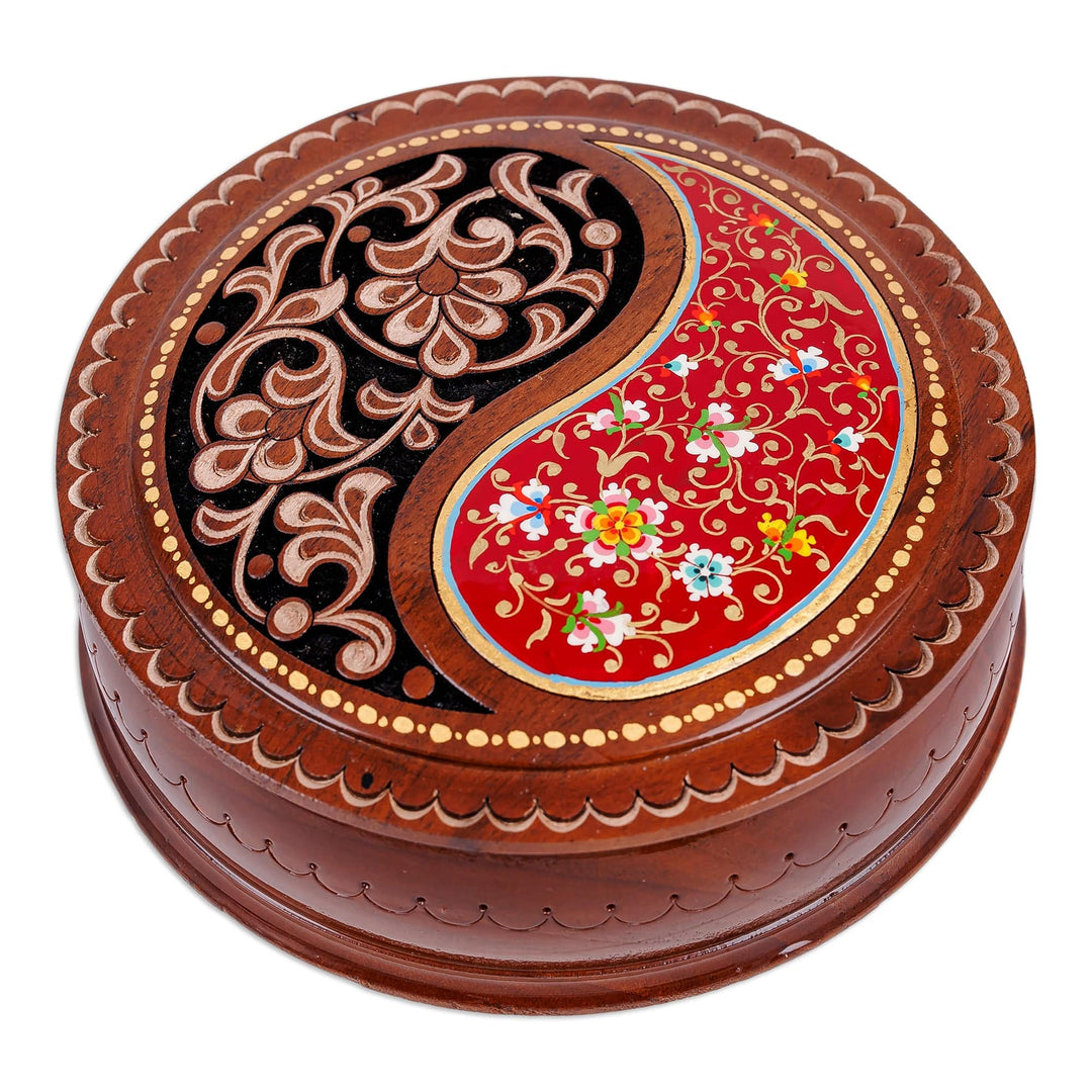 Paisley and Floral-Themed Walnut Wood Jewelry Box in Red - Elysium Treasure in Red