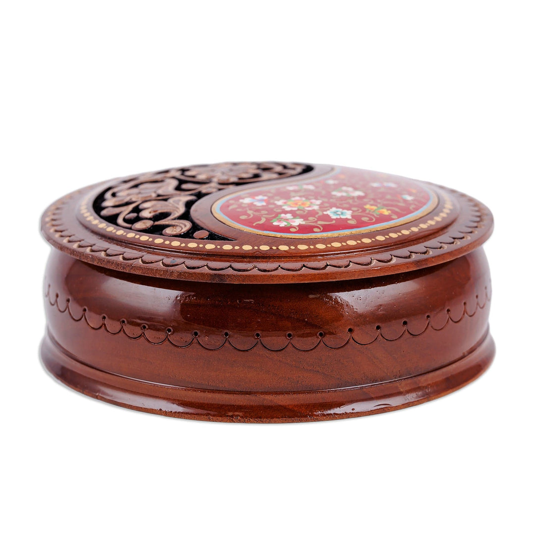 Paisley and Floral-Themed Walnut Wood Jewelry Box in Red - Elysium Treasure in Red