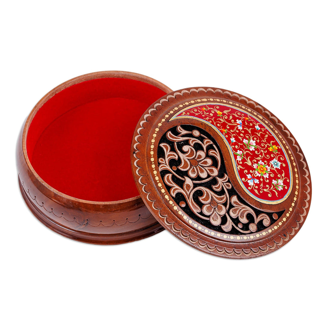 Paisley and Floral-Themed Walnut Wood Jewelry Box in Red - Elysium Treasure in Red