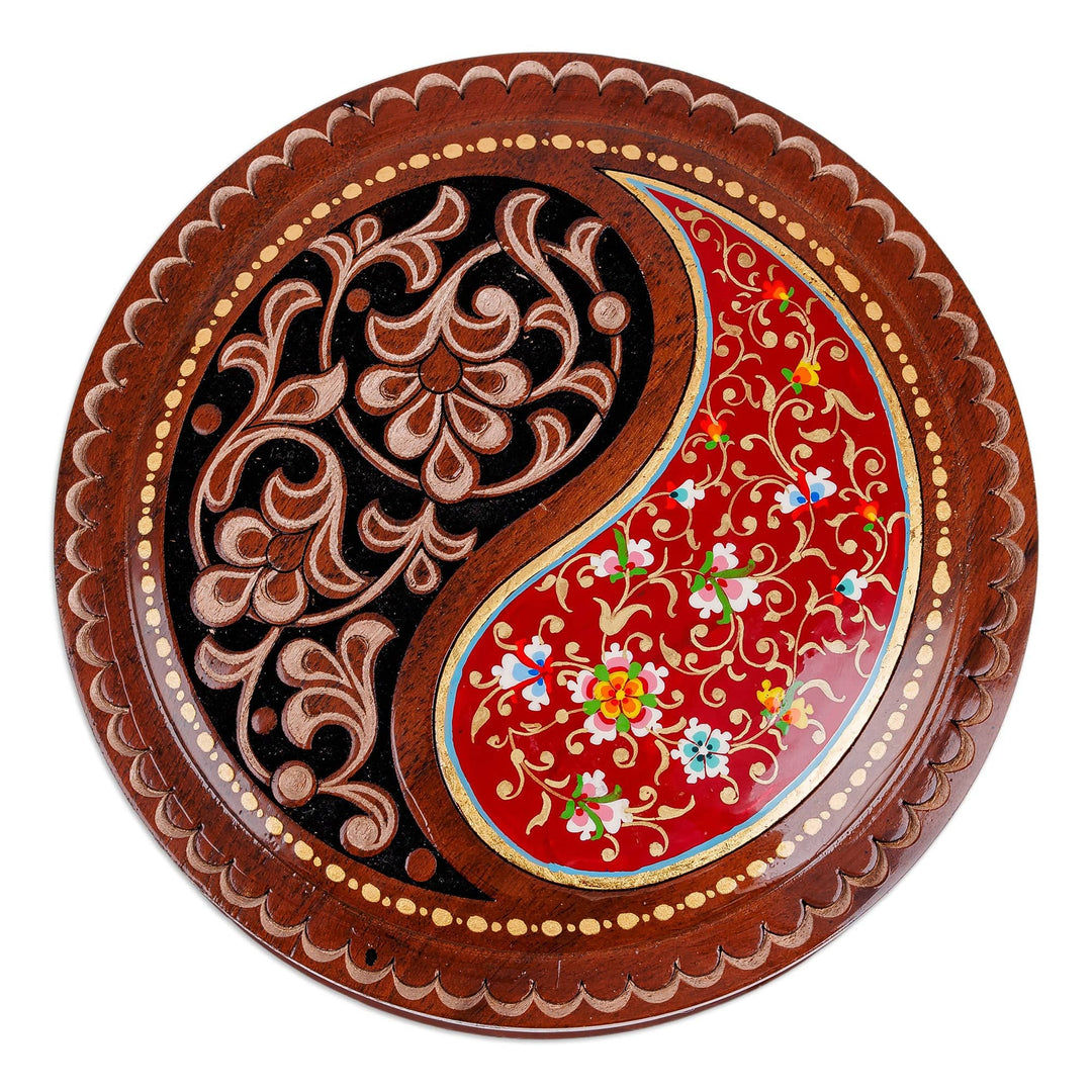 Paisley and Floral-Themed Walnut Wood Jewelry Box in Red - Elysium Treasure in Red