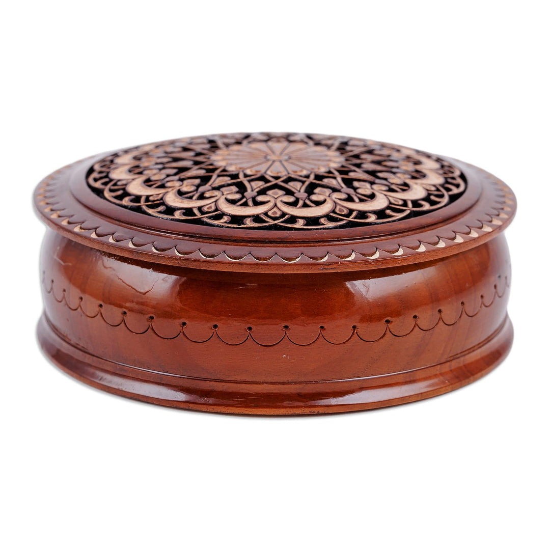 Hand-Carved Floral Walnut Wood Jewelry Box from Uzbekistan - Palace's Dream