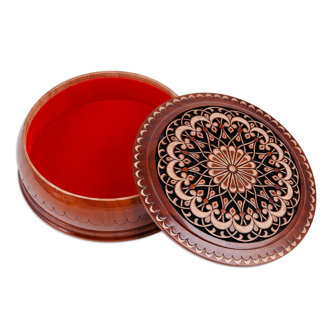 Hand-Carved Floral Walnut Wood Jewelry Box from Uzbekistan - Palace's Dream