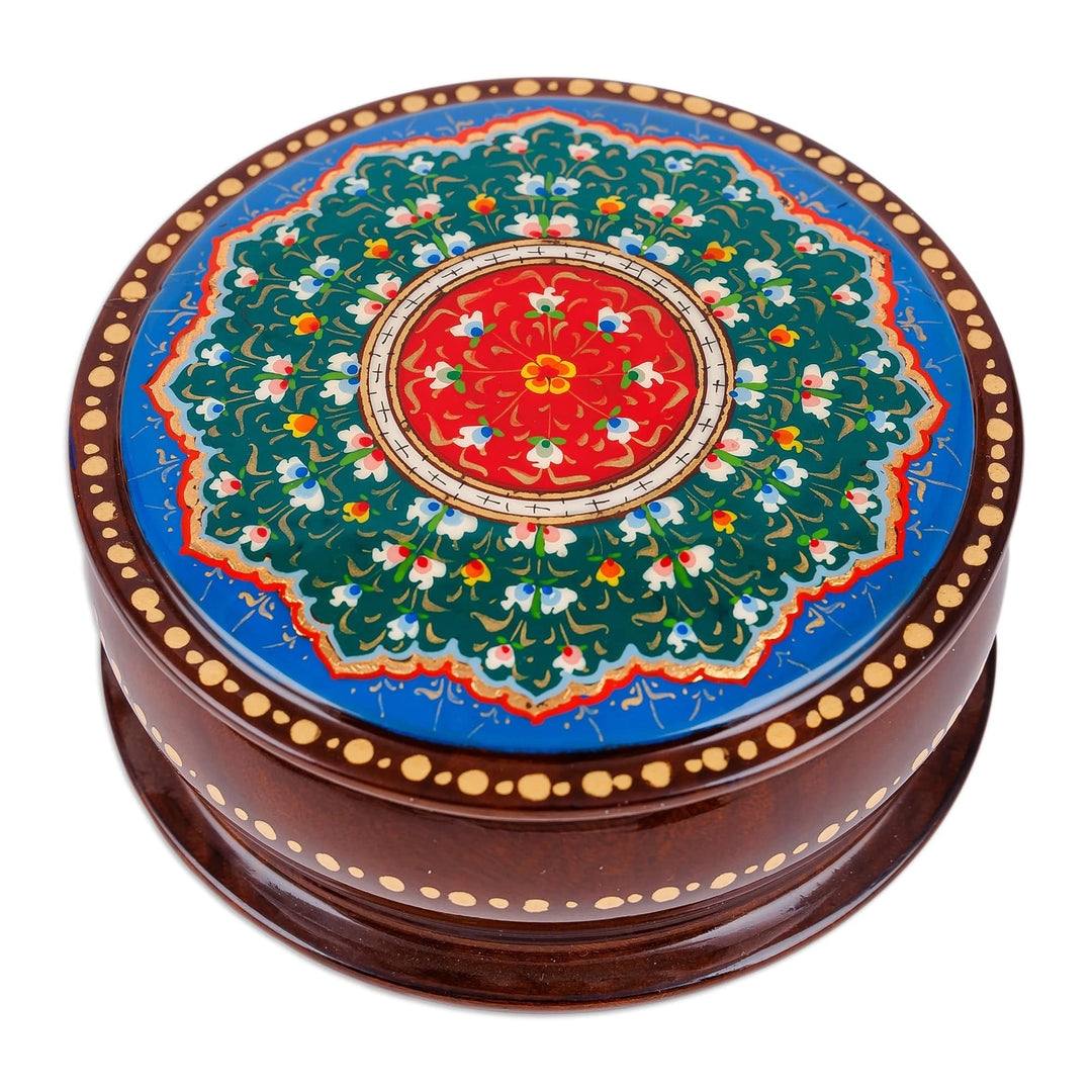 Hand-Painted Round Classic Floral Walnut Wood Jewelry Box - Classic Arcadia