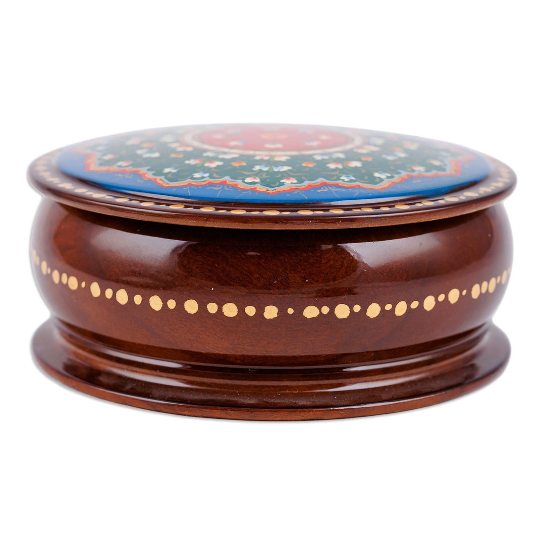 Hand-Painted Round Classic Floral Walnut Wood Jewelry Box - Classic Arcadia