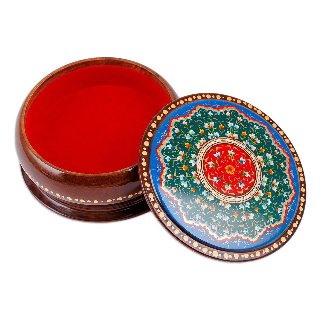 Hand-Painted Round Classic Floral Walnut Wood Jewelry Box - Classic Arcadia