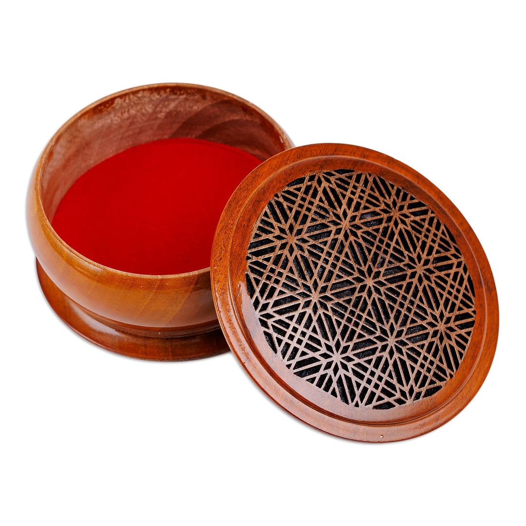 Floral-Inspired Geometric Patterned Walnut Wood Jewelry Box - Spring Triumph